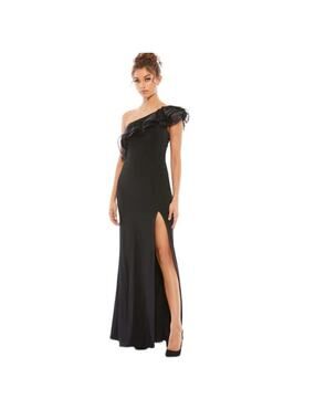Mac Duggal One Shoulder Ruffle Evening Gown Black Style 26372 Size 6 NWT